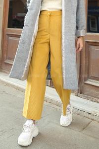Modalamelif Bol Paça Kadife Pantolon Hardal Sarısı