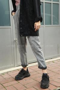 Modalamelif  Geniş Kemerli Kaşe Pantolon Gri