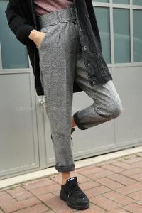 Modalamelif  Geniş Kemerli Kaşe Pantolon Gri