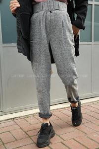 Modalamelif  Geniş Kemerli Kaşe Pantolon Gri