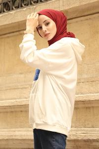 Modalamelif Nasa Yazı Baskılı Kapşonlu Sweat Beyaz