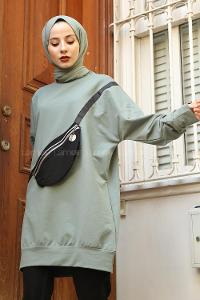 Modalamelif Çanta Cepli Tunik Çağla Yeşili