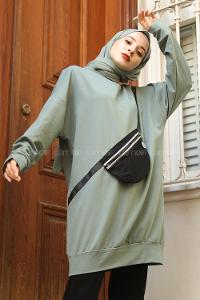 Modalamelif Çanta Cepli Tunik Çağla Yeşili