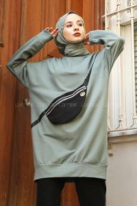 Modalamelif Çanta Cepli Tunik Çağla Yeşili