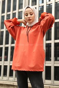 Modalamelif Motıvatıon Yazı Baskılı Kapşonlu Sweat Kiremit