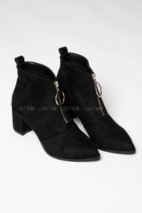 Modalamelif Orta Topuklu Fermuar Detaylı Siyah Süet Bot