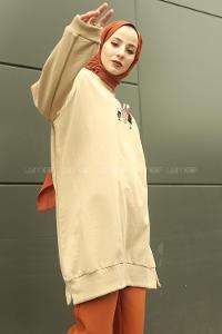 Modalamelif Üç Kadın Baskılı Sweat Bej