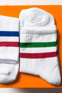 Modalamelif Mavi-Kırmızı Şeritli Beyaz Çorap