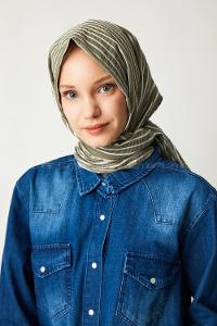 Modalamelif Askeri Yeşil Çizgili Pamuk Şal