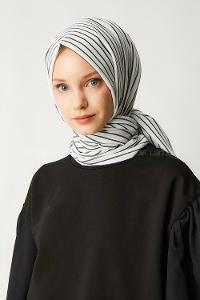 Modalamelif Beyaz Çizgili Pamuk Şal