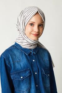 Modalamelif Beyaz Kahve Çizgili Pamuk Şal