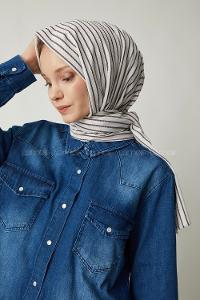 Modalamelif Beyaz Kahve Çizgili Pamuk Şal