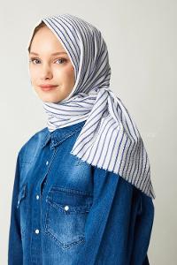 Modalamelif Beyaz Mavi Çizgili Pamuk Şal