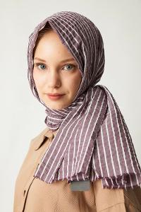 Modalamelif Eflatun Çizgili Pamuk Şal