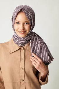 Modalamelif Eflatun Çizgili Pamuk Şal