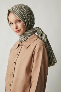 Modalamelif Haki Çizgili Pamuk Şal
