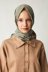 Modalamelif Haki Çizgili Pamuk Şal