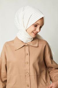 Modalamelif Krem Çizgili Pamuk Şal