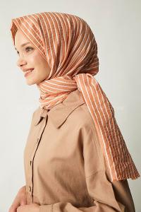 Modalamelif Oranj Çizgili Pamuk Şal