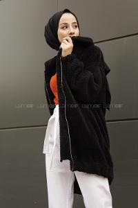 Lamelif Peluş Mont Siyah