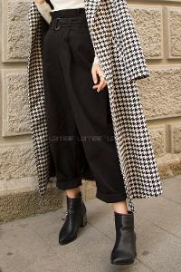 Modalamelif Beli Pileli Kemerli D Tokalı Kot Pantolon Siyah