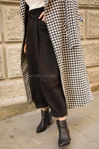 Modalamelif Beli Pileli Kemerli D Tokalı Kot Pantolon Siyah