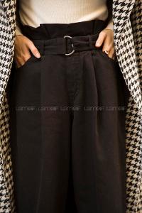 Modalamelif Beli Pileli Kemerli D Tokalı Kot Pantolon Siyah