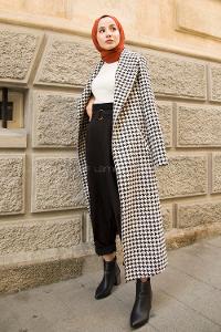 Modalamelif Kazayğı Desenli Kaban Siyah Beyaz