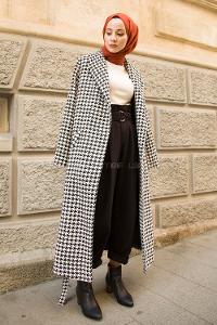 Modalamelif Kazayğı Desenli Kaban Siyah Beyaz