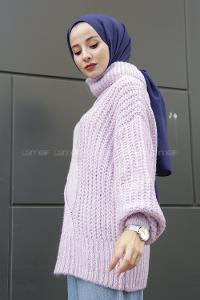 Modalamelif Boğazlı Önü Saç Örgü Kazak Lila