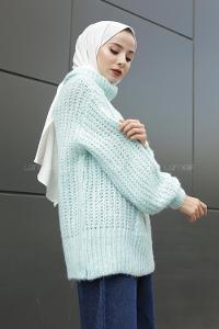 Modalamelif Boğazlı Önü Saç Örgü Kazak Mint