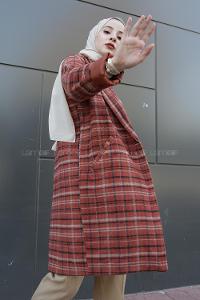 Modalamelif Çift Cepli Ekose Ceket Kiremit