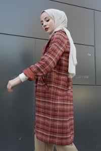 Modalamelif Çift Cepli Ekose Ceket Kiremit