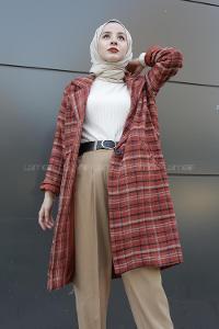 Modalamelif Çift Cepli Ekose Ceket Kiremit