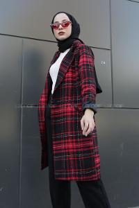 Modalamelif Çift Cepli Ekose Ceket Kırmızı