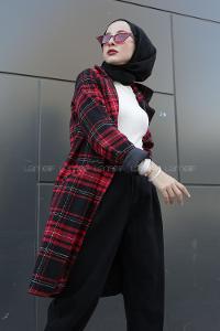 Modalamelif Çift Cepli Ekose Ceket Kırmızı