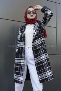 Modalamelif Çift Cepli Ekose Ceket Siyah