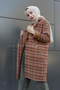 Modalamelif Çift Cepli Ekose Ceket Kahverengi