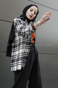 Modalamelif Önü Düğmeli Ekose Gömlek Siyah