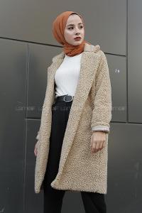 Modalamelif Peluş Astarlı Kaban Taş Rengi