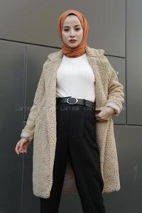 Modalamelif Peluş Astarlı Kaban Taş Rengi