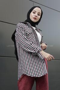 Modalamelif Pötikare Desen Gömlek Siyah Kırmızı