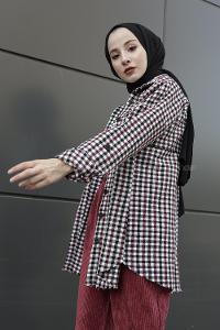Modalamelif Pötikare Desen Gömlek Siyah Kırmızı