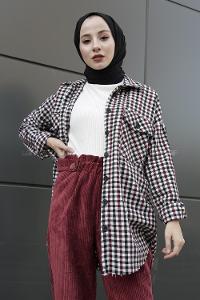 Modalamelif Pötikare Desen Gömlek Siyah Kırmızı