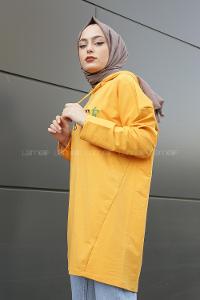 Modalamelif Beaute Yazı Baskılı Kapşonlu Sweat Hardal Sarısı