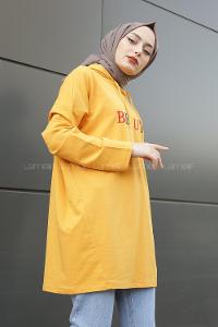 Modalamelif Beaute Yazı Baskılı Kapşonlu Sweat Hardal Sarısı