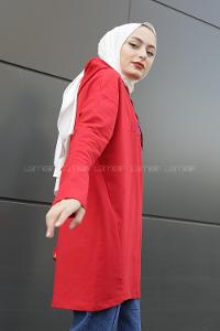 Modalamelif Beaute Yazı Baskılı Kapşonlu Sweat Kırmızı