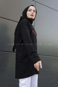Modalamelif Beaute Yazı Baskılı Kapşonlu Sweat Siyah