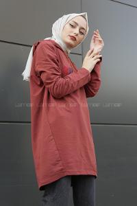 Modalamelif Beaute Yazı Baskılı Kapşonlu Sweat Taba