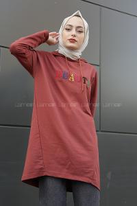 Modalamelif Beaute Yazı Baskılı Kapşonlu Sweat Taba